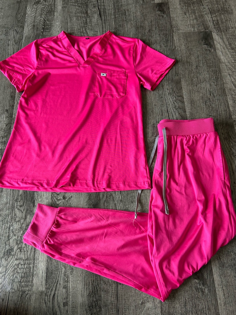 Bright Hot Pink Scrub Set - Top & Jogger Pants